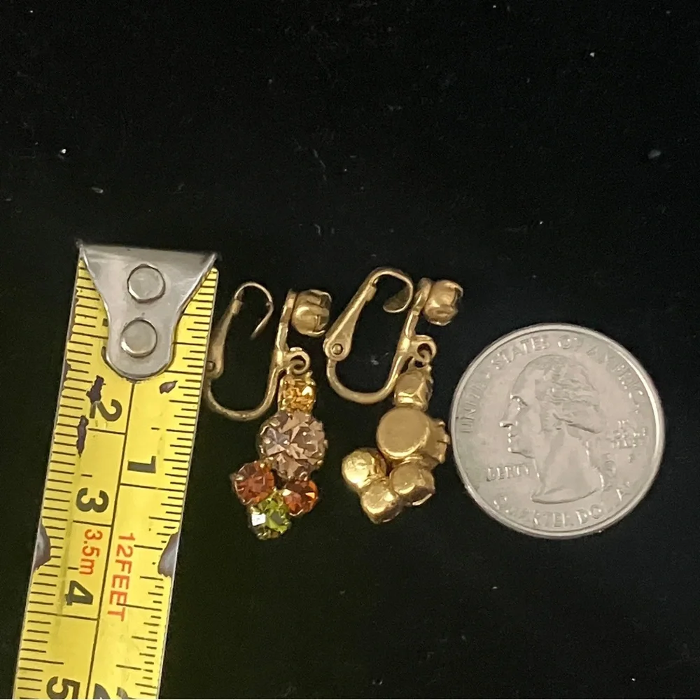 Vintage Orange & Green Glass Clip-on Earrings Made in Austria